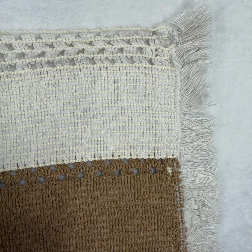 Boho Set of 6 Woven Placemats Crochet Fringe Farmhouse Cream Tan Neutral Beige